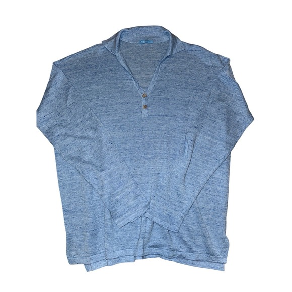 J.McLaughlin Tops - J.McLaughlin Sweater Women Large Blue 100% Linen Long Sleeve Henley Knit Collar